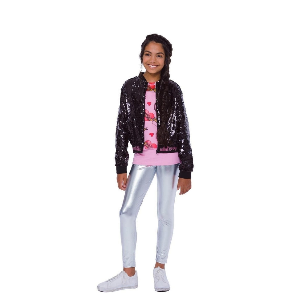 Mini pop kids full sequin jacket black silver size 14-16 super sparkly